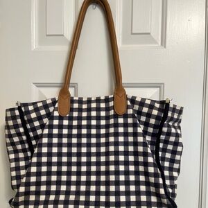 Checkered Tote Bag with Tan Handles